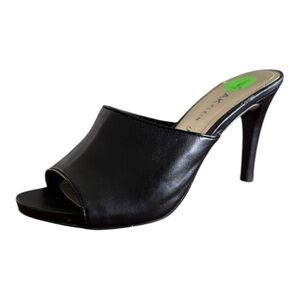 Ann Klein Ohno Black Open Toe Heeled Mules Size 7 Wide Strap Heeled Sandals